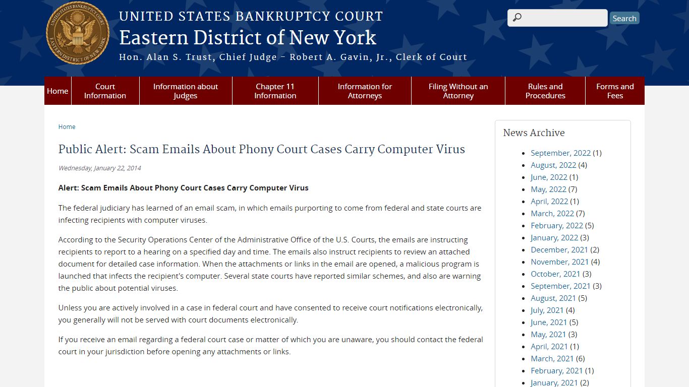 Public Alert: Scam Emails About Phony Court ... - United States Courts