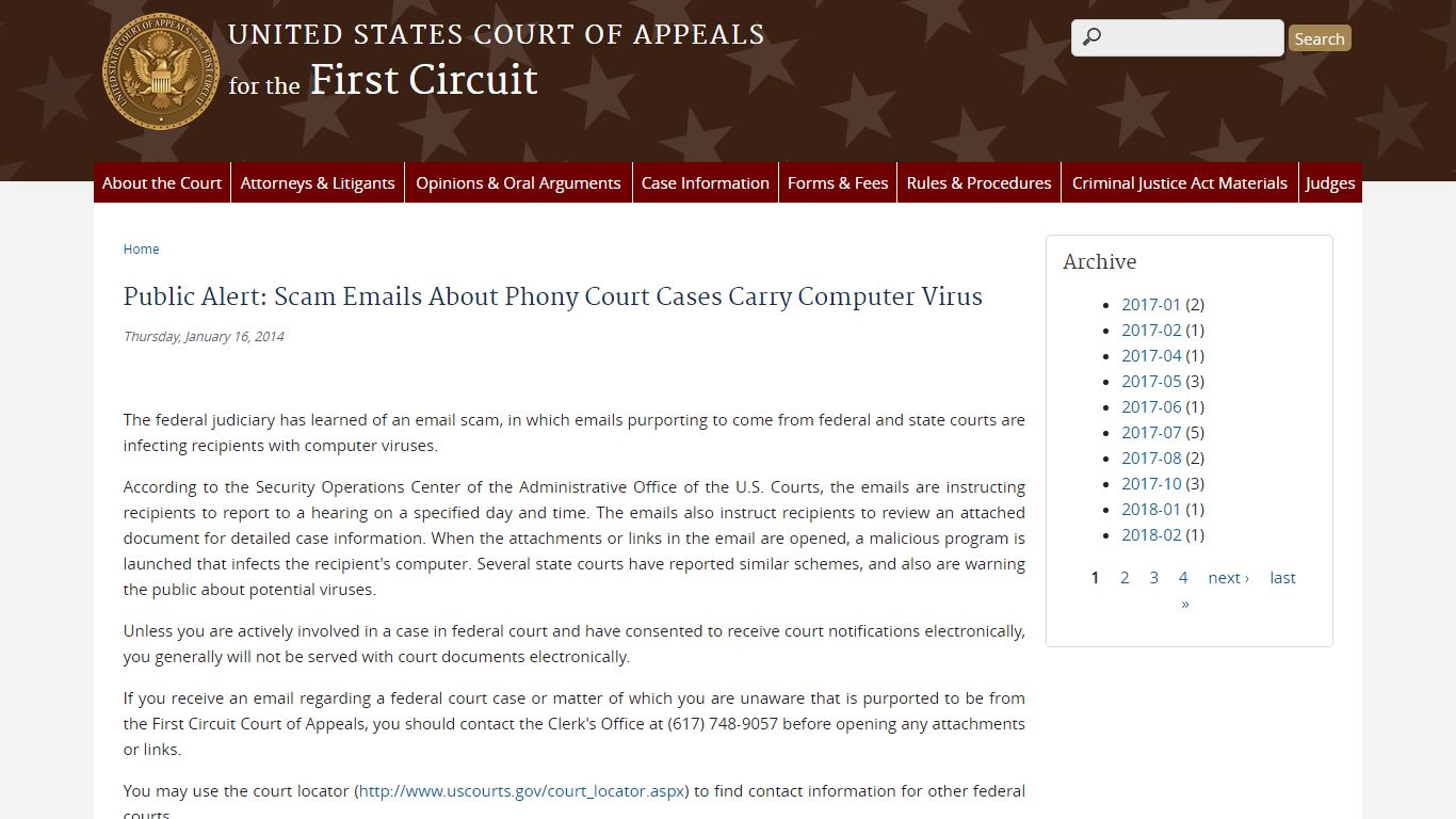 Public Alert: Scam Emails About Phony Court Cases Carry Computer Virus ...